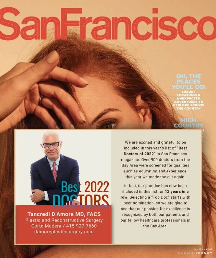 Dr. D'Amore clipping from San Francisco magazine - Top Doctor 2022